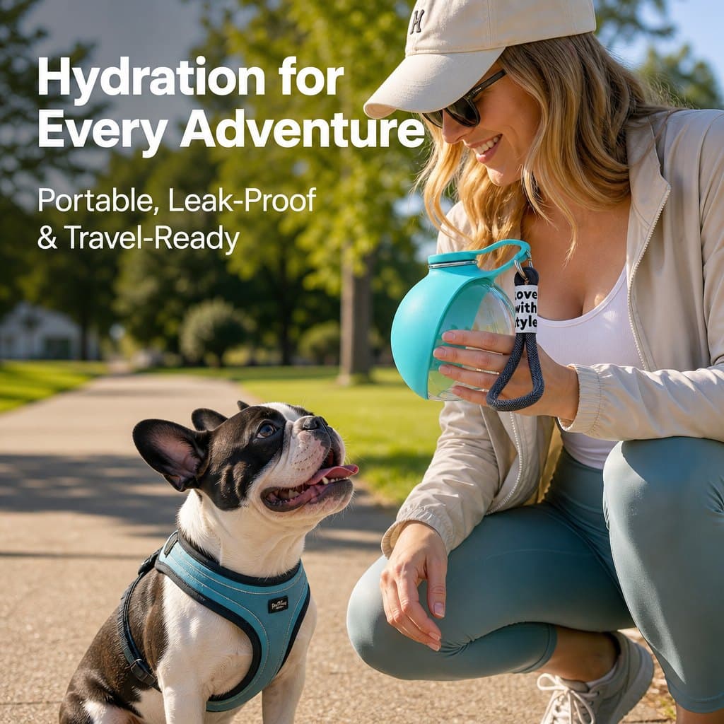 Portable Dog Water Bottle with Foldable Bowl, 285 ml – Blue – photo 3