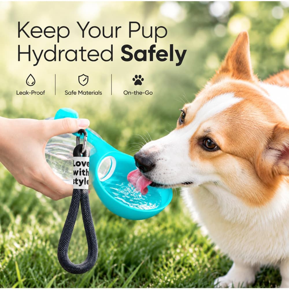 Portable Dog Water Bottle with Foldable Bowl, 285 ml – Blue – photo 4