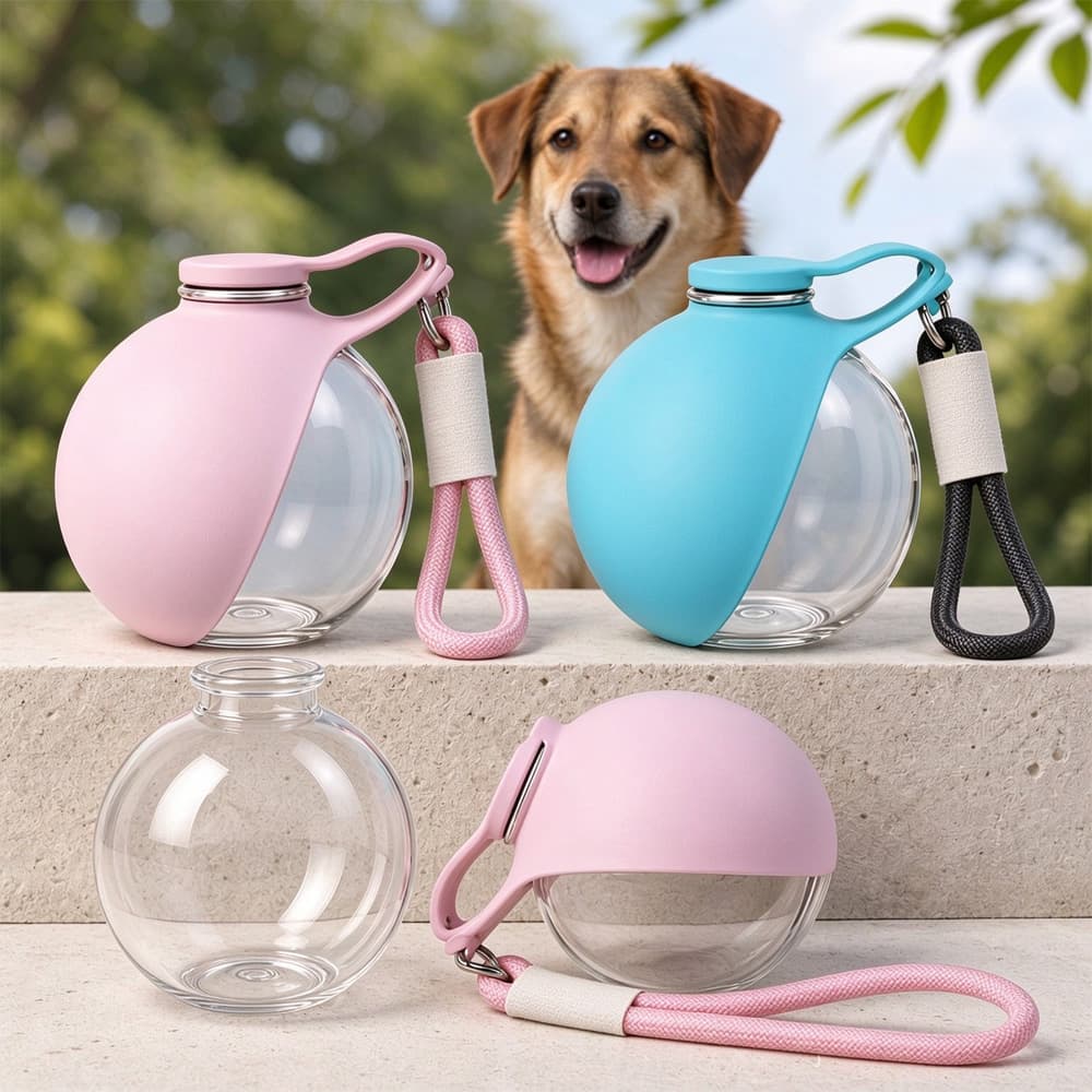 Portable Dog Water Bottle with Foldable Bowl, 285 ml – Blue – photo 5