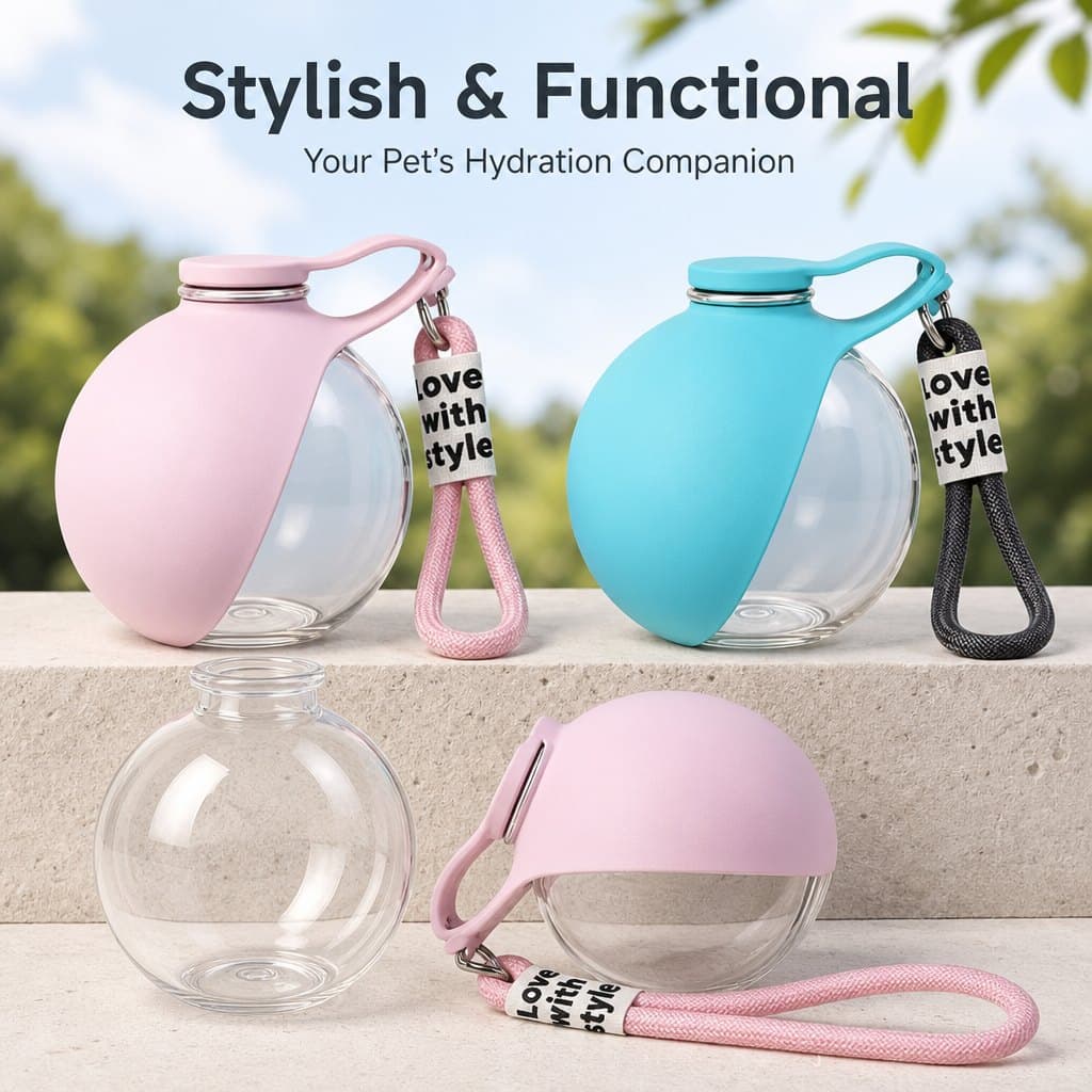 Portable Dog Water Bottle with Foldable Bowl, 285 ml – Blue – photo 6