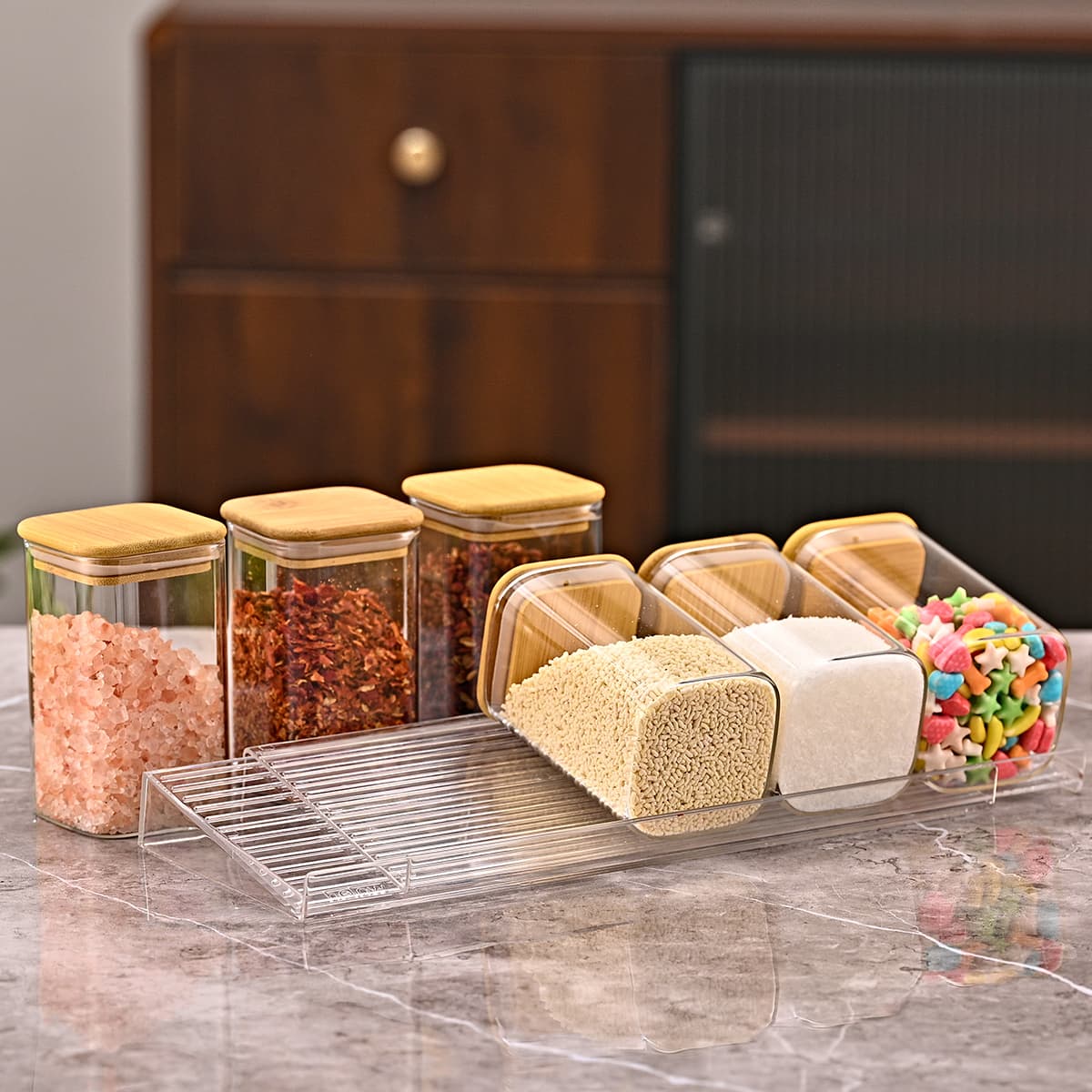 Stepped Spice Rack Shelves, 4-Pack, Clear