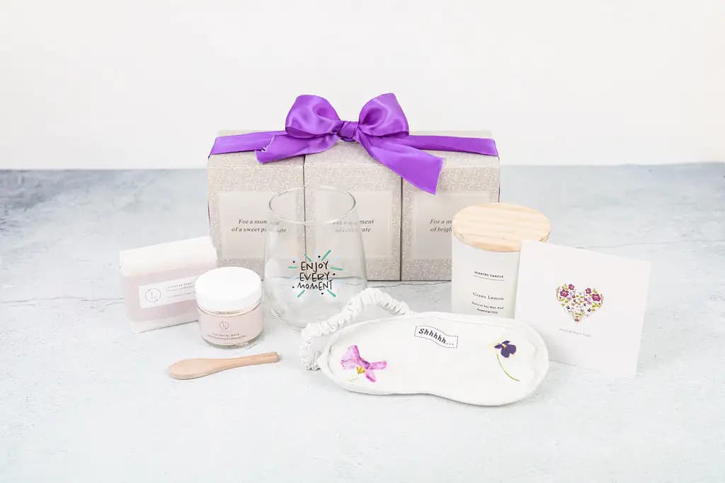 Spa Gift Basket with Wine Glass, Candle & Lavender Soap