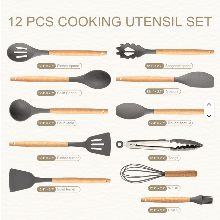 12-Piece Silicone Cooking Utensil Set, Wooden Handles