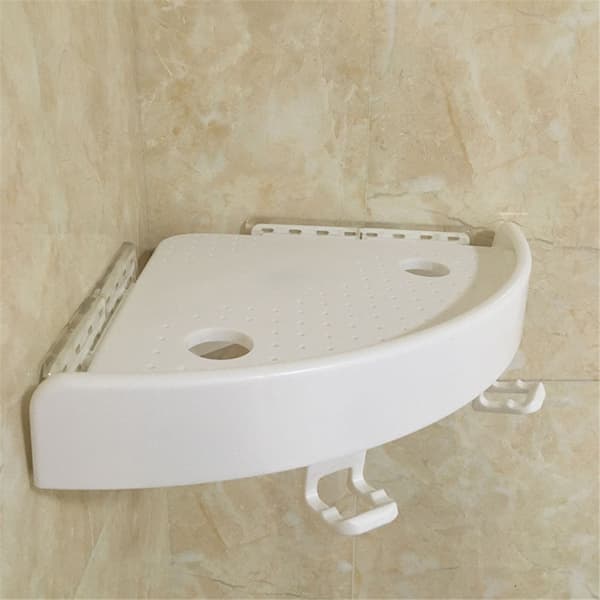 Adhesive Bathroom Corner Shelf with Hooks, No Drilling